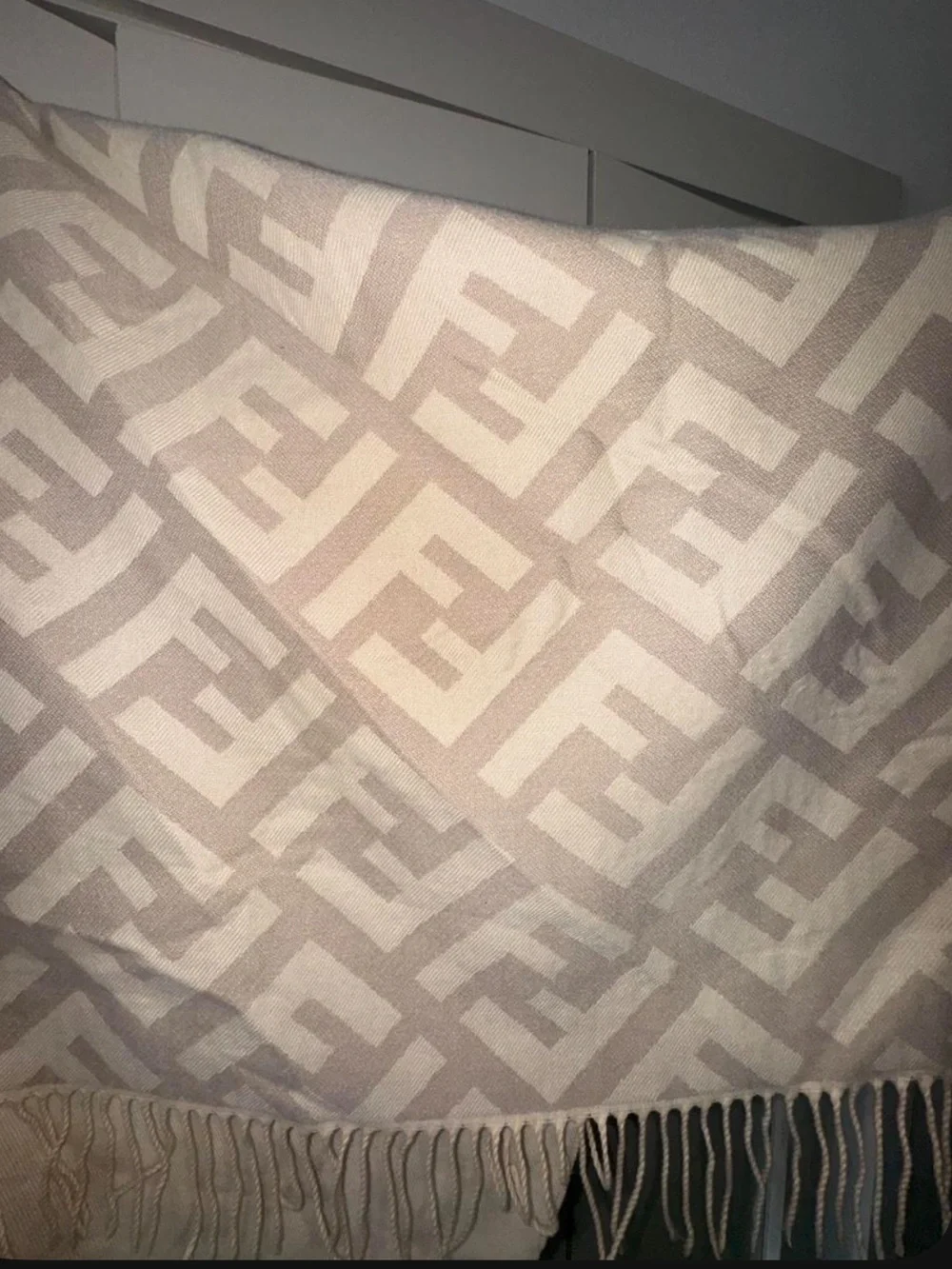 Fendi Beige and Cream Logo-Paneled Fringe Wrap